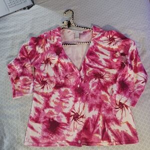 Jillian Jones womens medium red white floral cardigan.